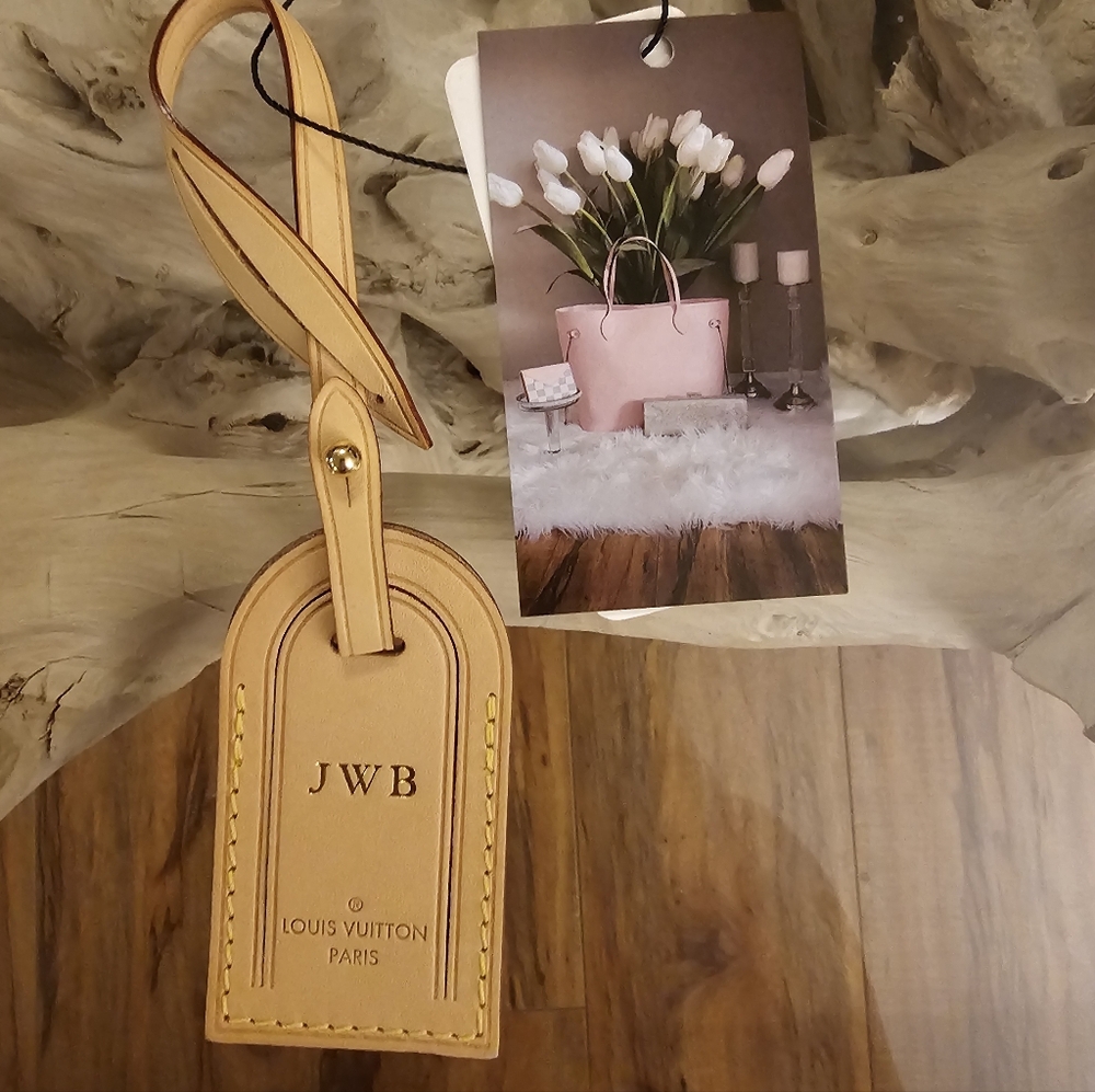 Louis Vuitton Tan Monogrammed Leather Luggage Tag with Gold Hardware